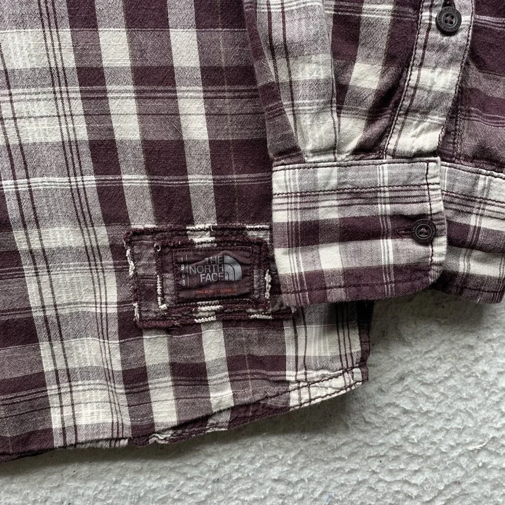 The North Face Button Up Shirt Mens Large L Maroon Gray Plaid Hiking Outdoors